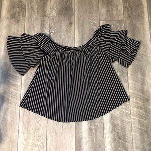 Ruffle Sleeve Striped Blouse